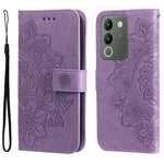 Custodia per telefono in pelle goffrata con fiori a 7 petali, For vivo Y03 4G, For vivo Y200 / V29e Global, For vivo Y17s, For vivo Y36 4G / 5G Foreign