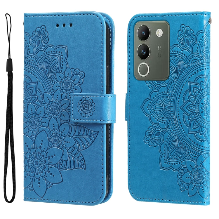 Custodia per telefono in pelle goffrata con fiori a 7 petali, For vivo Y03 4G, For vivo Y200 / V29e Global, For vivo Y17s, For vivo Y36 4G / 5G Foreign