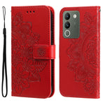 Custodia per telefono in pelle goffrata con fiori a 7 petali, For vivo Y03 4G, For vivo Y200 / V29e Global, For vivo Y17s, For vivo Y36 4G / 5G Foreign