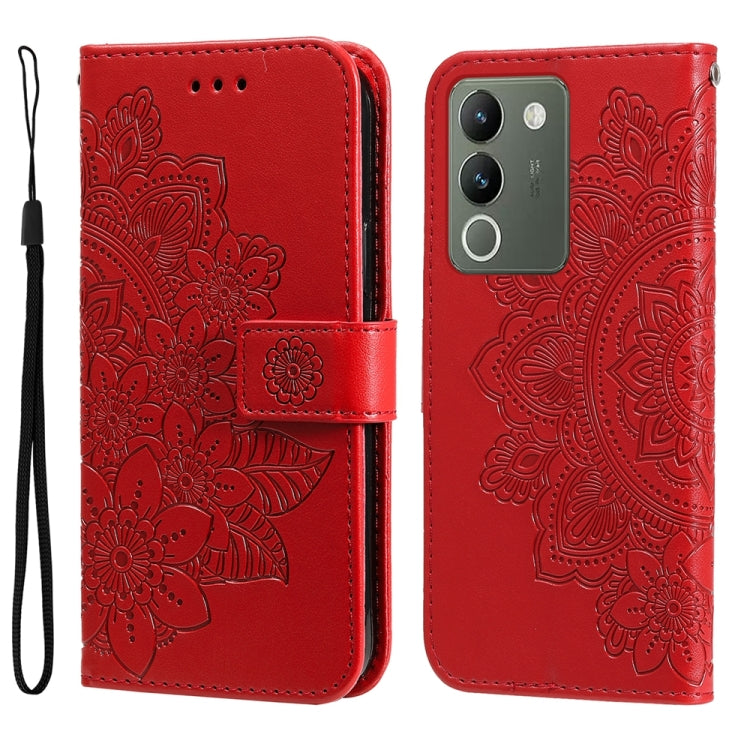 Custodia per telefono in pelle goffrata con fiori a 7 petali, For vivo Y03 4G, For vivo Y200 / V29e Global, For vivo Y17s, For vivo Y36 4G / 5G Foreign
