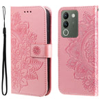 Custodia per telefono in pelle goffrata con fiori a 7 petali, For vivo Y03 4G, For vivo Y200 / V29e Global, For vivo Y17s, For vivo Y36 4G / 5G Foreign