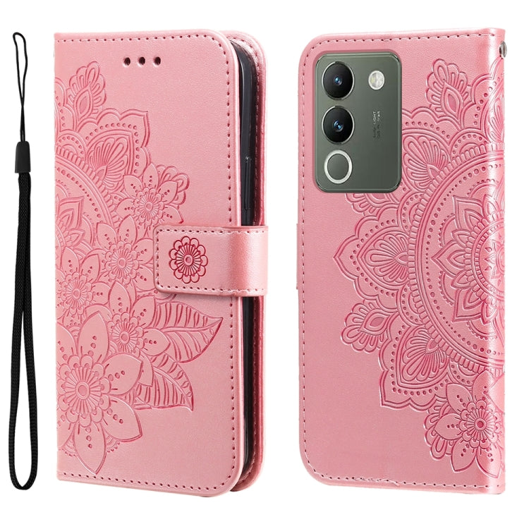 Custodia per telefono in pelle goffrata con fiori a 7 petali, For vivo Y03 4G, For vivo Y200 / V29e Global, For vivo Y17s, For vivo Y36 4G / 5G Foreign