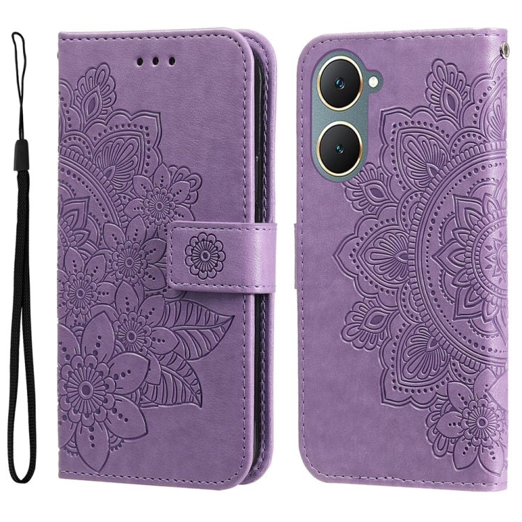 Custodia per telefono in pelle goffrata con fiori a 7 petali, For vivo Y03 4G, For vivo Y200 / V29e Global, For vivo Y17s, For vivo Y36 4G / 5G Foreign