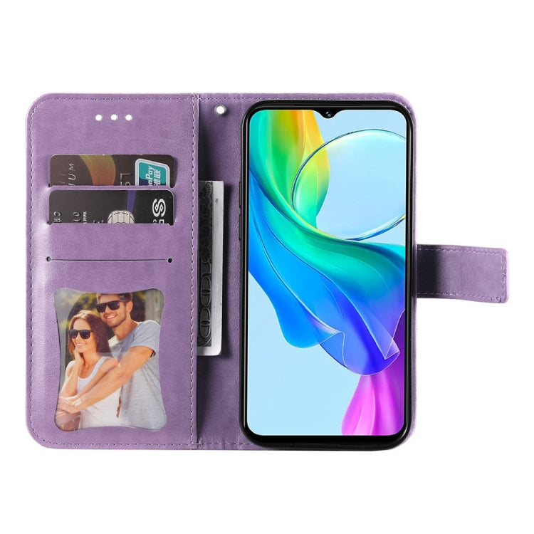 Custodia per telefono in pelle goffrata con fiori a 7 petali, For vivo Y03 4G, For vivo Y200 / V29e Global, For vivo Y17s, For vivo Y36 4G / 5G Foreign