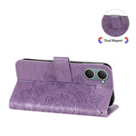 Custodia per telefono in pelle goffrata con fiori a 7 petali, For vivo Y03 4G, For vivo Y200 / V29e Global, For vivo Y17s, For vivo Y36 4G / 5G Foreign