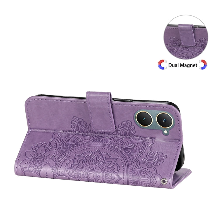 Custodia per telefono in pelle goffrata con fiori a 7 petali, For vivo Y03 4G, For vivo Y200 / V29e Global, For vivo Y17s, For vivo Y36 4G / 5G Foreign