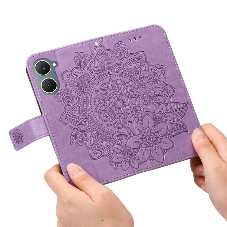 Custodia per telefono in pelle goffrata con fiori a 7 petali, For vivo Y03 4G, For vivo Y200 / V29e Global, For vivo Y17s, For vivo Y36 4G / 5G Foreign