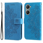 Custodia per telefono in pelle goffrata con fiori a 7 petali, For vivo Y03 4G, For vivo Y200 / V29e Global, For vivo Y17s, For vivo Y36 4G / 5G Foreign