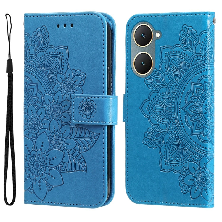 Custodia per telefono in pelle goffrata con fiori a 7 petali, For vivo Y03 4G, For vivo Y200 / V29e Global, For vivo Y17s, For vivo Y36 4G / 5G Foreign