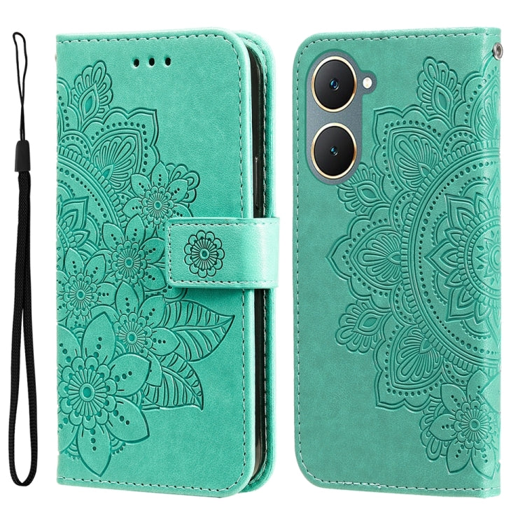 Custodia per telefono in pelle goffrata con fiori a 7 petali, For vivo Y03 4G, For vivo Y200 / V29e Global, For vivo Y17s, For vivo Y36 4G / 5G Foreign