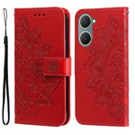 Custodia per telefono in pelle goffrata con fiori a 7 petali, For vivo Y03 4G, For vivo Y200 / V29e Global, For vivo Y17s, For vivo Y36 4G / 5G Foreign