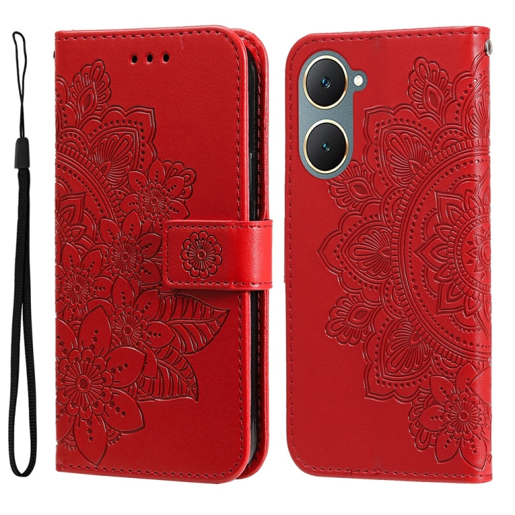 Custodia per telefono in pelle goffrata con fiori a 7 petali, For vivo Y03 4G, For vivo Y200 / V29e Global, For vivo Y17s, For vivo Y36 4G / 5G Foreign