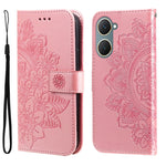 Custodia per telefono in pelle goffrata con fiori a 7 petali, For vivo Y03 4G, For vivo Y200 / V29e Global, For vivo Y17s, For vivo Y36 4G / 5G Foreign