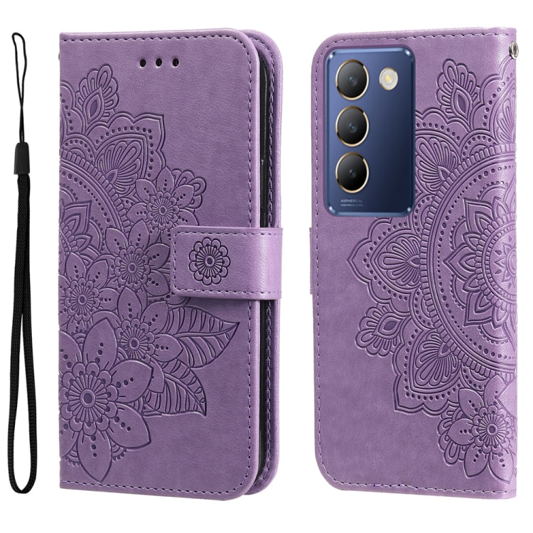 Custodia per telefono in pelle goffrata con fiori a 7 petali, For vivo Y300 Pro, For vivo Y28 4G Global, For vivo Y38 5G / T3x 5G Global, For vivo Y100 IDN / Y200e 5G Global