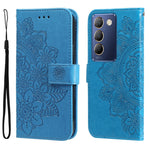 Custodia per telefono in pelle goffrata con fiori a 7 petali, For vivo Y300 Pro, For vivo Y28 4G Global, For vivo Y38 5G / T3x 5G Global, For vivo Y100 IDN / Y200e 5G Global