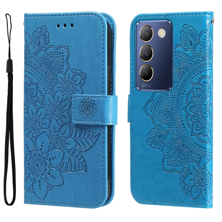 Custodia per telefono in pelle goffrata con fiori a 7 petali, For vivo Y300 Pro, For vivo Y28 4G Global, For vivo Y38 5G / T3x 5G Global, For vivo Y100 IDN / Y200e 5G Global