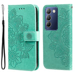 Custodia per telefono in pelle goffrata con fiori a 7 petali, For vivo Y300 Pro, For vivo Y28 4G Global, For vivo Y38 5G / T3x 5G Global, For vivo Y100 IDN / Y200e 5G Global