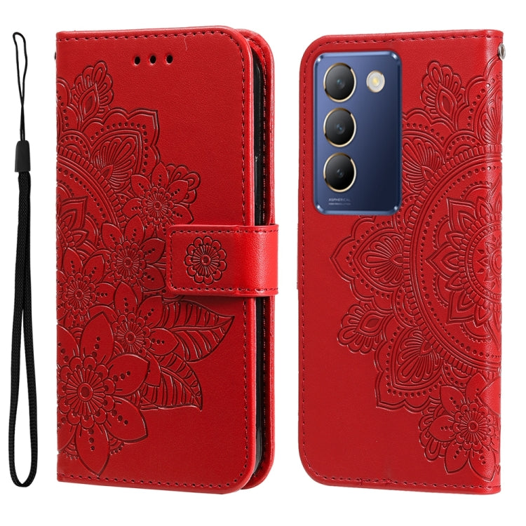 Custodia per telefono in pelle goffrata con fiori a 7 petali, For vivo Y300 Pro, For vivo Y28 4G Global, For vivo Y38 5G / T3x 5G Global, For vivo Y100 IDN / Y200e 5G Global