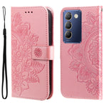 Custodia per telefono in pelle goffrata con fiori a 7 petali, For vivo Y300 Pro, For vivo Y28 4G Global, For vivo Y38 5G / T3x 5G Global, For vivo Y100 IDN / Y200e 5G Global