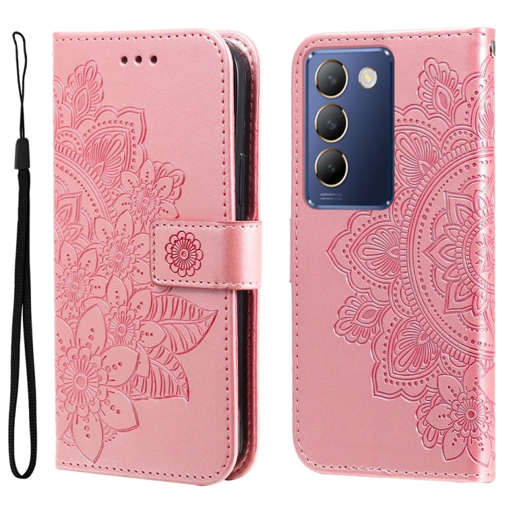 Custodia per telefono in pelle goffrata con fiori a 7 petali, For vivo Y300 Pro, For vivo Y28 4G Global, For vivo Y38 5G / T3x 5G Global, For vivo Y100 IDN / Y200e 5G Global