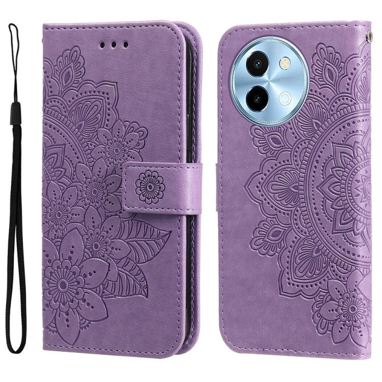 Custodia per telefono in pelle goffrata con fiori a 7 petali, For vivo Y300 Pro, For vivo Y28 4G Global, For vivo Y38 5G / T3x 5G Global, For vivo Y100 IDN / Y200e 5G Global