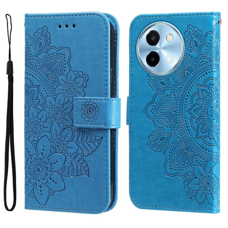 Custodia per telefono in pelle goffrata con fiori a 7 petali, For vivo Y300 Pro, For vivo Y28 4G Global, For vivo Y38 5G / T3x 5G Global, For vivo Y100 IDN / Y200e 5G Global