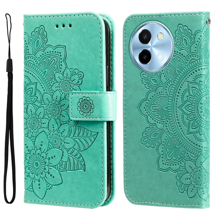 Custodia per telefono in pelle goffrata con fiori a 7 petali, For vivo Y300 Pro, For vivo Y28 4G Global, For vivo Y38 5G / T3x 5G Global, For vivo Y100 IDN / Y200e 5G Global