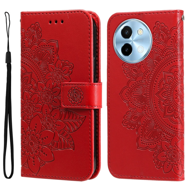 Custodia per telefono in pelle goffrata con fiori a 7 petali, For vivo Y300 Pro, For vivo Y28 4G Global, For vivo Y38 5G / T3x 5G Global, For vivo Y100 IDN / Y200e 5G Global