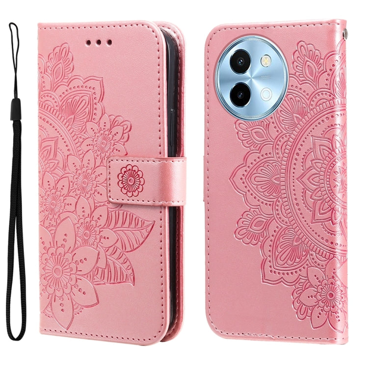 Custodia per telefono in pelle goffrata con fiori a 7 petali, For vivo Y300 Pro, For vivo Y28 4G Global, For vivo Y38 5G / T3x 5G Global, For vivo Y100 IDN / Y200e 5G Global