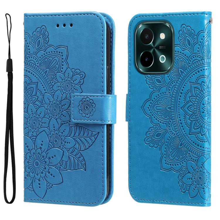 Custodia per telefono in pelle goffrata con fiori a 7 petali, For vivo Y300 Pro, For vivo Y28 4G Global, For vivo Y38 5G / T3x 5G Global, For vivo Y100 IDN / Y200e 5G Global