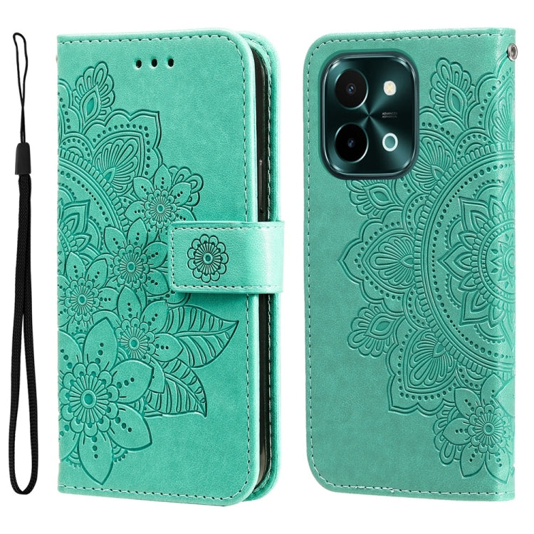 Custodia per telefono in pelle goffrata con fiori a 7 petali, For vivo Y300 Pro, For vivo Y28 4G Global, For vivo Y38 5G / T3x 5G Global, For vivo Y100 IDN / Y200e 5G Global