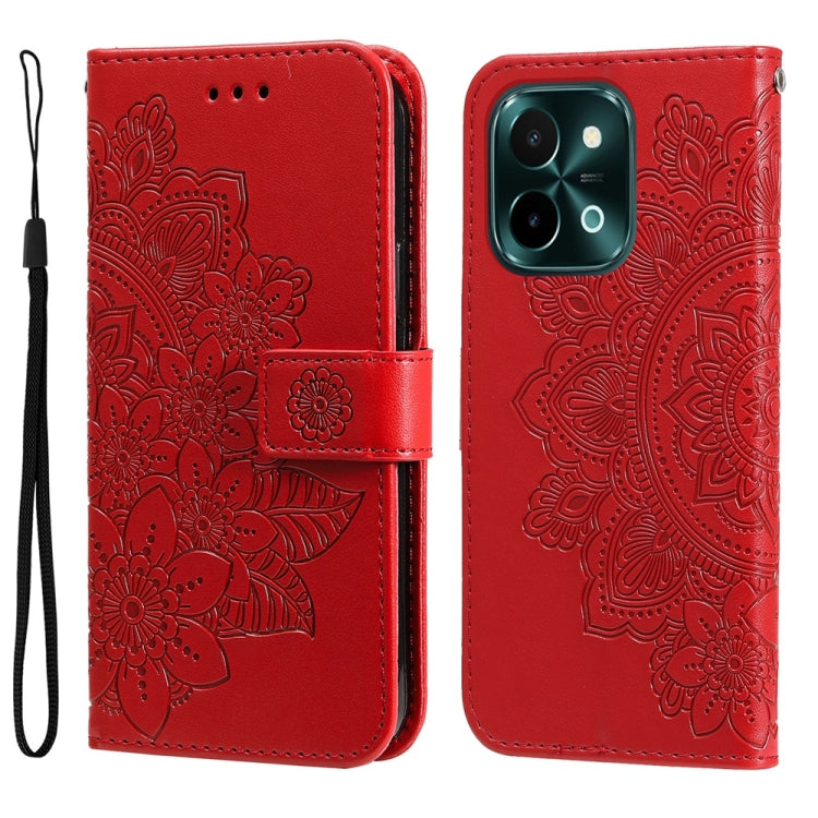 Custodia per telefono in pelle goffrata con fiori a 7 petali, For vivo Y300 Pro, For vivo Y28 4G Global, For vivo Y38 5G / T3x 5G Global, For vivo Y100 IDN / Y200e 5G Global