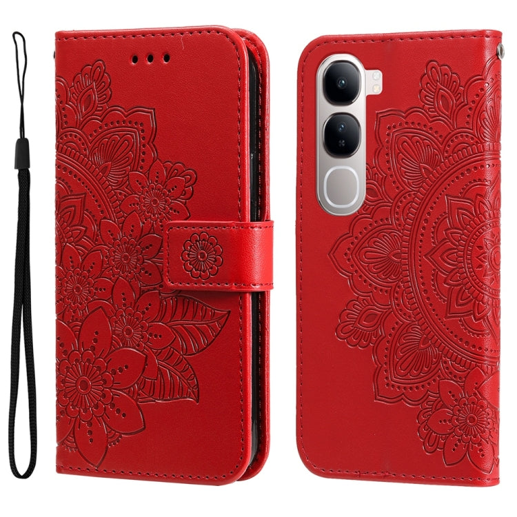 Custodia per telefono in pelle goffrata con fiori a 7 petali, For vivo X200, For vivo X200 Pro mini, For vivo X200 Pro, For vivo V40 Lite 4G / 5G IDN