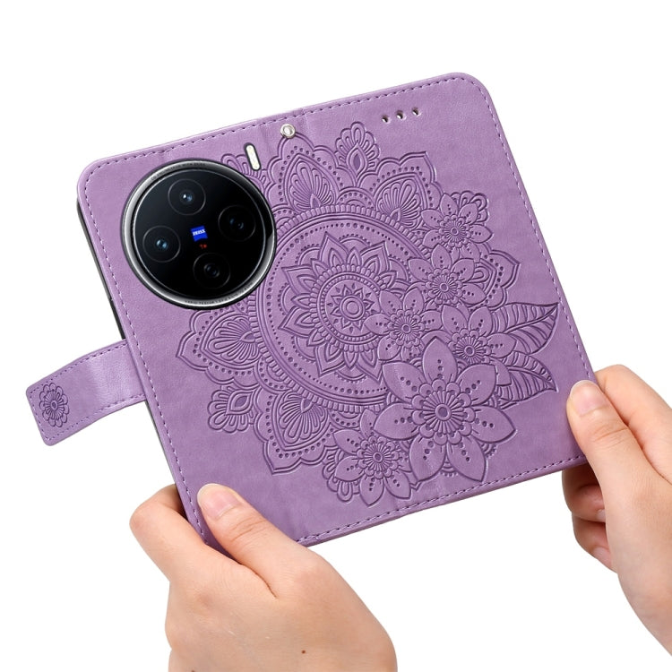 Custodia per telefono in pelle goffrata con fiori a 7 petali, For vivo X200, For vivo X200 Pro mini, For vivo X200 Pro, For vivo V40 Lite 4G / 5G IDN