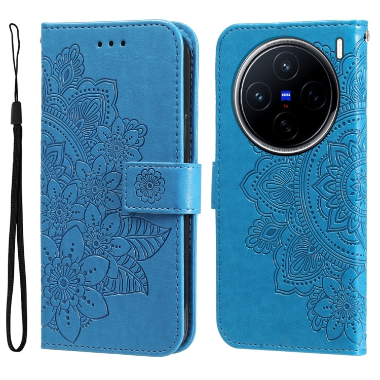 Custodia per telefono in pelle goffrata con fiori a 7 petali, For vivo X200, For vivo X200 Pro mini, For vivo X200 Pro, For vivo V40 Lite 4G / 5G IDN