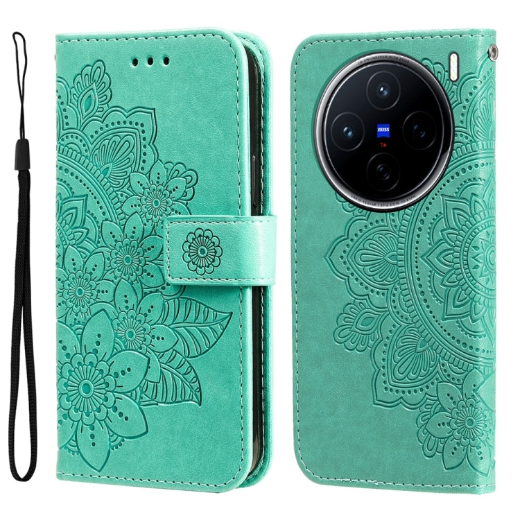 Custodia per telefono in pelle goffrata con fiori a 7 petali, For vivo X200, For vivo X200 Pro mini, For vivo X200 Pro, For vivo V40 Lite 4G / 5G IDN