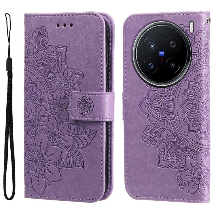 Custodia per telefono in pelle goffrata con fiori a 7 petali, For vivo X200, For vivo X200 Pro mini, For vivo X200 Pro, For vivo V40 Lite 4G / 5G IDN