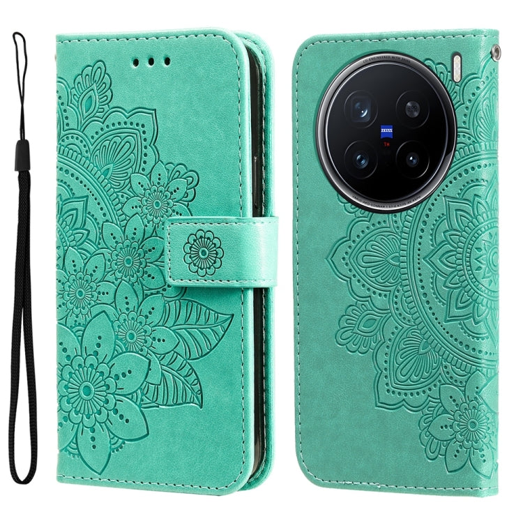 Custodia per telefono in pelle goffrata con fiori a 7 petali, For vivo X200, For vivo X200 Pro mini, For vivo X200 Pro, For vivo V40 Lite 4G / 5G IDN