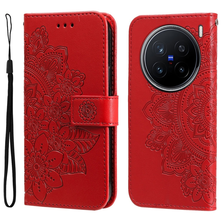 Custodia per telefono in pelle goffrata con fiori a 7 petali, For vivo X200, For vivo X200 Pro mini, For vivo X200 Pro, For vivo V40 Lite 4G / 5G IDN