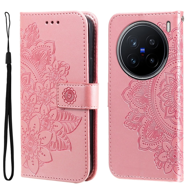 Custodia per telefono in pelle goffrata con fiori a 7 petali, For vivo X200, For vivo X200 Pro mini, For vivo X200 Pro, For vivo V40 Lite 4G / 5G IDN