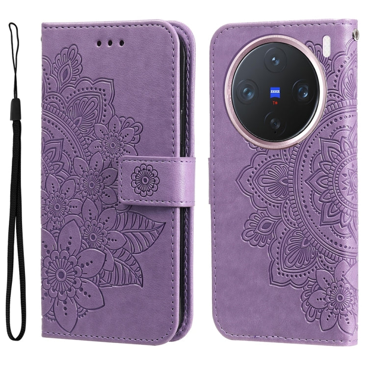 Custodia per telefono in pelle goffrata con fiori a 7 petali, For vivo X200, For vivo X200 Pro mini, For vivo X200 Pro, For vivo V40 Lite 4G / 5G IDN