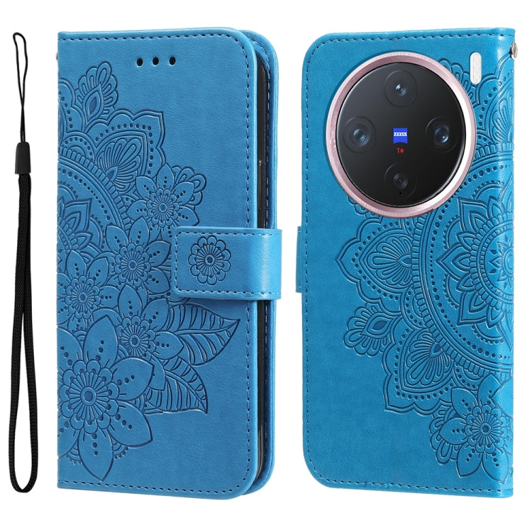 Custodia per telefono in pelle goffrata con fiori a 7 petali, For vivo X200, For vivo X200 Pro mini, For vivo X200 Pro, For vivo V40 Lite 4G / 5G IDN