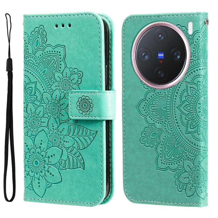 Custodia per telefono in pelle goffrata con fiori a 7 petali, For vivo X200, For vivo X200 Pro mini, For vivo X200 Pro, For vivo V40 Lite 4G / 5G IDN