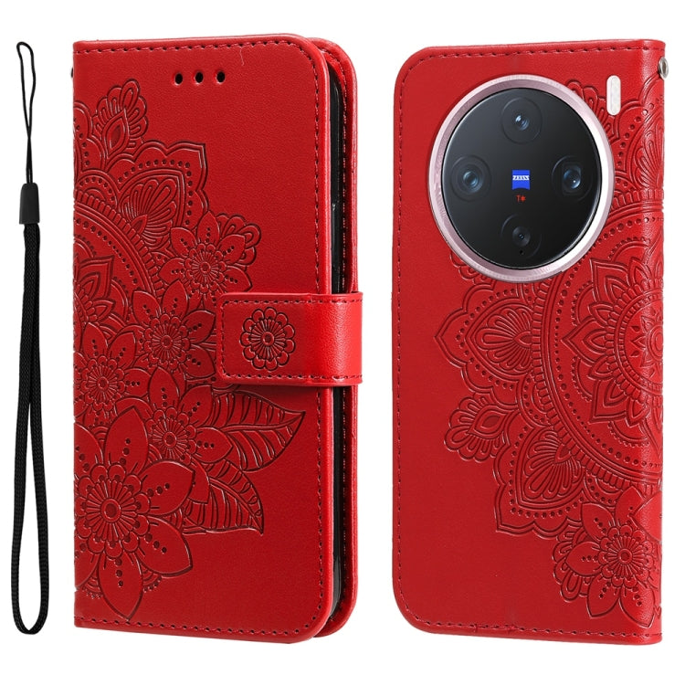 Custodia per telefono in pelle goffrata con fiori a 7 petali, For vivo X200, For vivo X200 Pro mini, For vivo X200 Pro, For vivo V40 Lite 4G / 5G IDN
