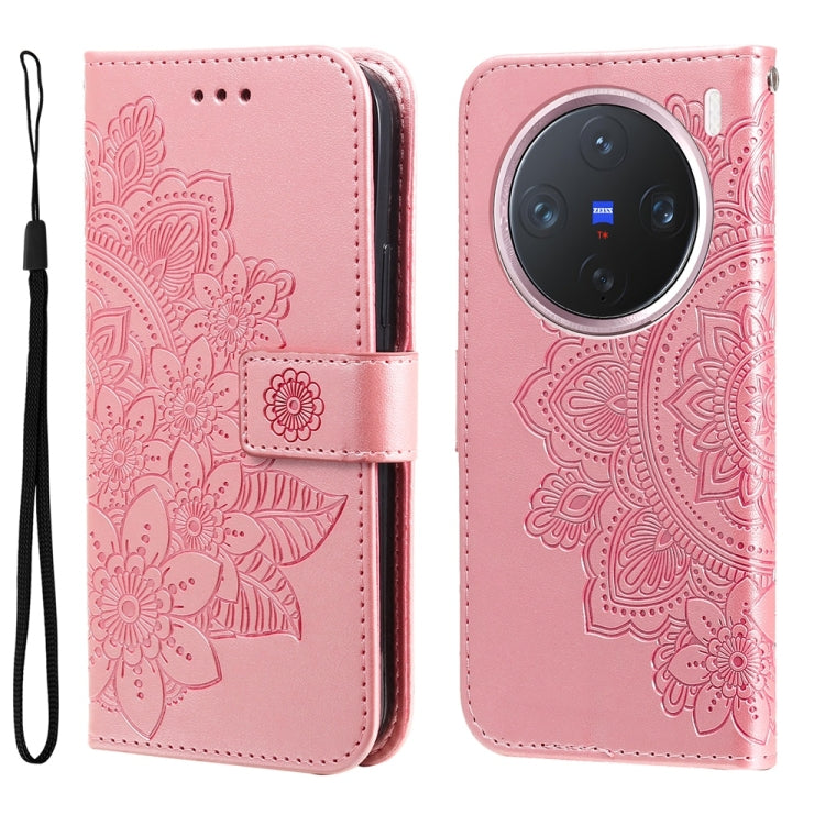 Custodia per telefono in pelle goffrata con fiori a 7 petali, For vivo X200, For vivo X200 Pro mini, For vivo X200 Pro, For vivo V40 Lite 4G / 5G IDN
