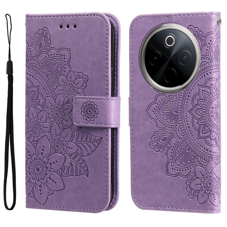 Custodia per telefono in pelle goffrata con fiori a 7 petali, For vivo Y300 Pro, For vivo Y28 4G Global, For vivo Y38 5G / T3x 5G Global, For vivo Y100 IDN / Y200e 5G Global