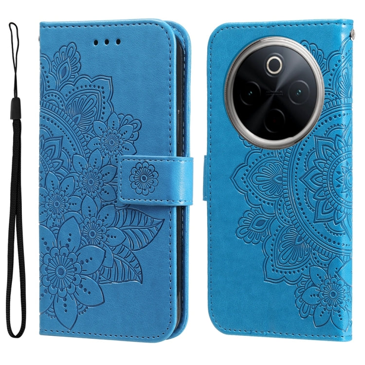 Custodia per telefono in pelle goffrata con fiori a 7 petali, For vivo Y300 Pro, For vivo Y28 4G Global, For vivo Y38 5G / T3x 5G Global, For vivo Y100 IDN / Y200e 5G Global