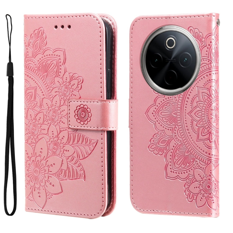 Custodia per telefono in pelle goffrata con fiori a 7 petali, For vivo Y300 Pro, For vivo Y28 4G Global, For vivo Y38 5G / T3x 5G Global, For vivo Y100 IDN / Y200e 5G Global