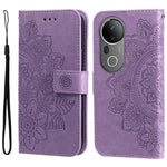 Custodia per telefono in pelle goffrata con fiori a 7 petali, For vivo V50, For vivo S20, For vivo S20 Pro, For vivo Y19s
