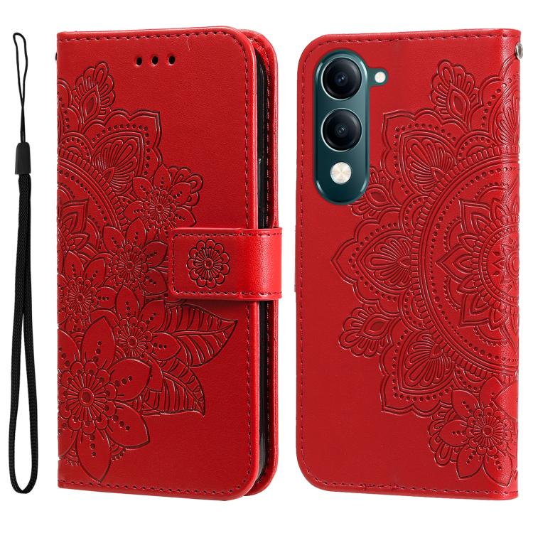 Custodia per telefono in pelle goffrata con fiori a 7 petali, For vivo V50 Lite 4G / 5G, For vivo Y39 5G / Y300i, For vivo Y29s 5G / Y04 4G, For vivo Y29 4G